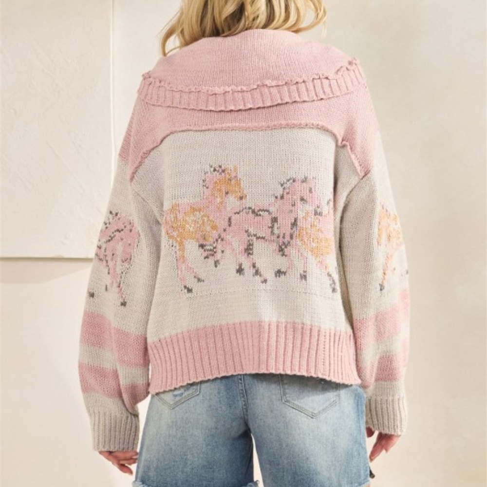 Cozy Horse Western Graphic Wide Collar Button Down Cardigan - Picture 4 of 8
